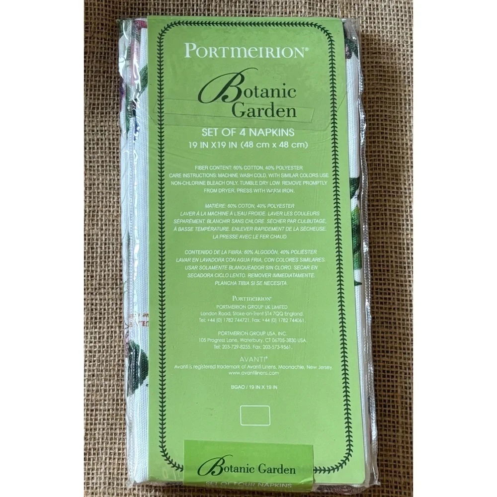 Portmeirion Botanic Garden Fabric Cloth Napkins New In Package Floral 19 X 19 In